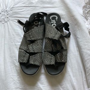 Unique patterned lace up sandals